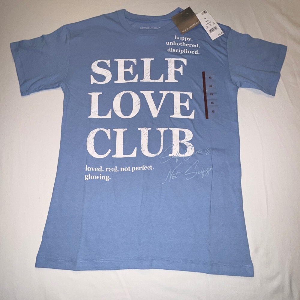 Grayson Threads Self Love Club Graphic Tee Womens XS Blue NWT T3218JT106‎